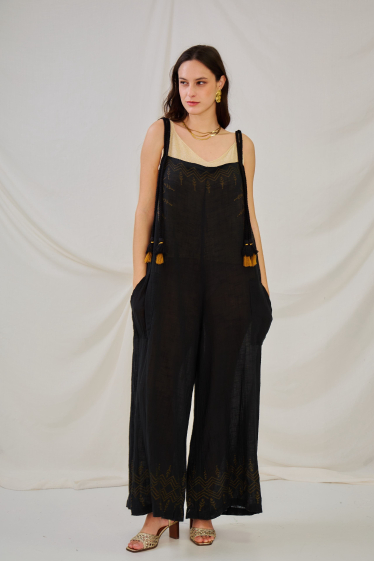 Wholesaler Orice - Sleeveless bohemian linen effect jumpsuit