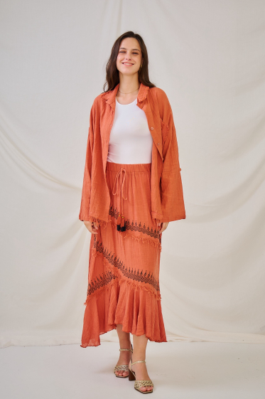 Wholesaler Orice - Long bohemian linen-look skirt