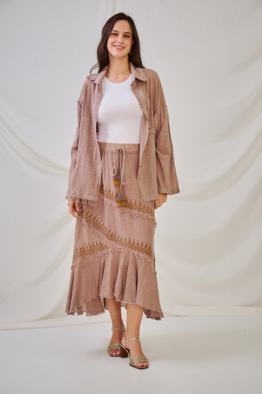 Wholesaler Orice - Long skirt in plain cotton with linen look
