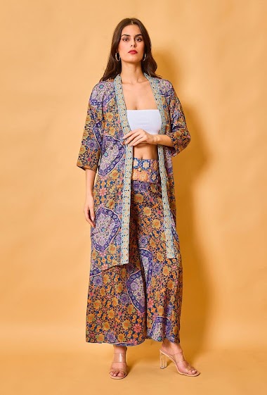 Wholesalers Orice - Kimono medium long EMBOIDERY with printed belt