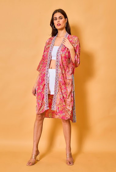 Grossiste Orice - Kimono mi-long BORDE avec ceinture imprimés