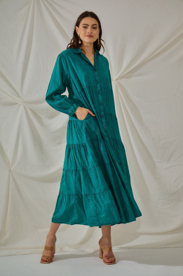 Wholesaler Orice - Bohemian maxi dress in plain cotton