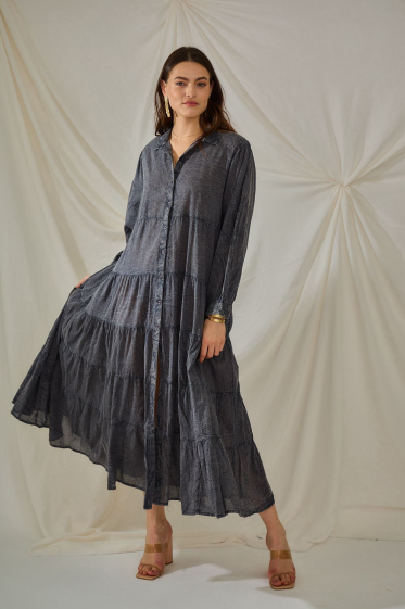 Wholesaler Orice - Maxi dress in plain gray cotton