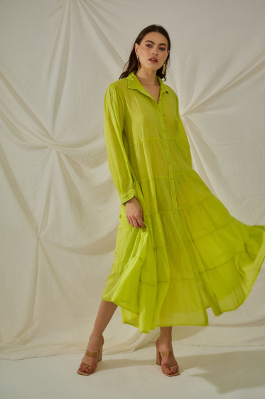 Wholesaler Orice - Plain yellow cotton maxi dress
