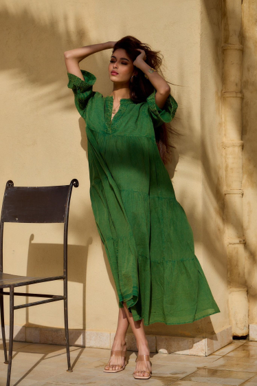 Grossiste Orice - Maxi robe en coton uni vert