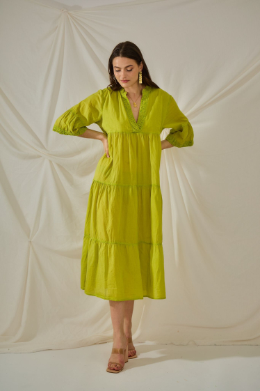 Wholesaler Orice - Plain green cotton maxi dress
