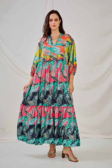 Grossiste Orice - Maxi robe en soie à motifs