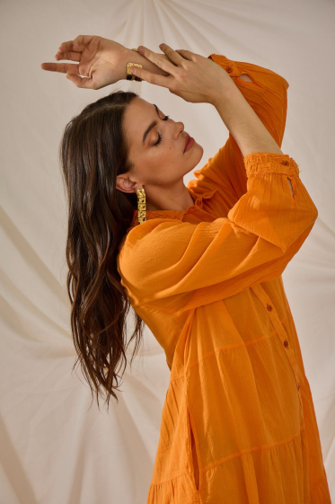 Grossiste Orice - Maxi robe orange en coton uni