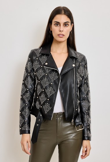 Wholesalers Orice - Faux leather biker jacket with studs
