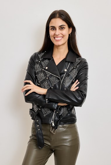 Großhändler Orice - Faux leather biker jacket with studs
