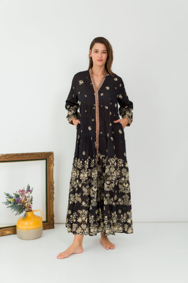 Wholesaler Orice - Bohemian long-sleeved cotton dress
