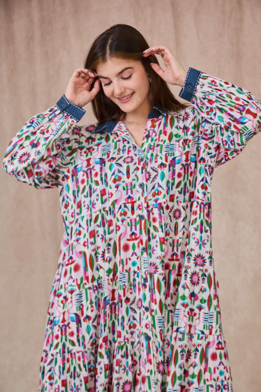 Großhändler Orice - Hemdblusenkleid mit böhmischem Muster