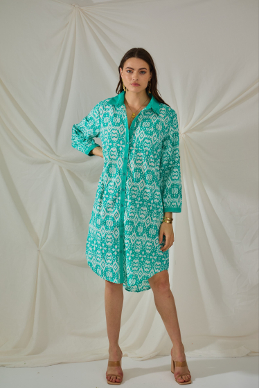 Wholesaler Orice - Bohemian asymmetrical cotton shirt dress
