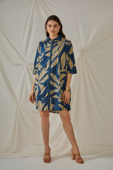 Großhändler Orice - Marineblaues Hemdblusenkleid aus Baumwolle