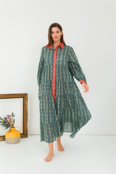 Wholesaler Orice - Bohemian printed cotton voile shirt dress