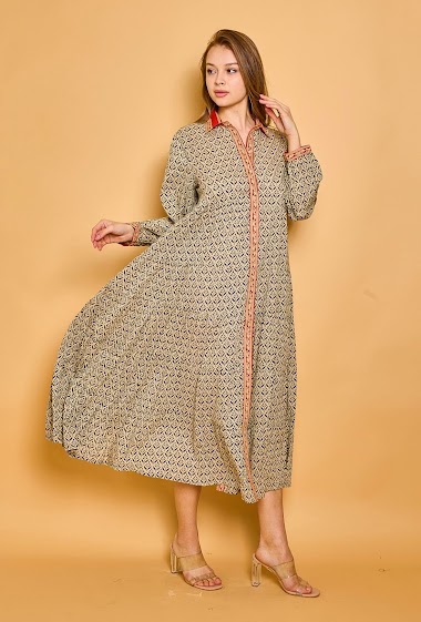 Grossiste Orice - Robe chemise bohème imprimée en voile de coton