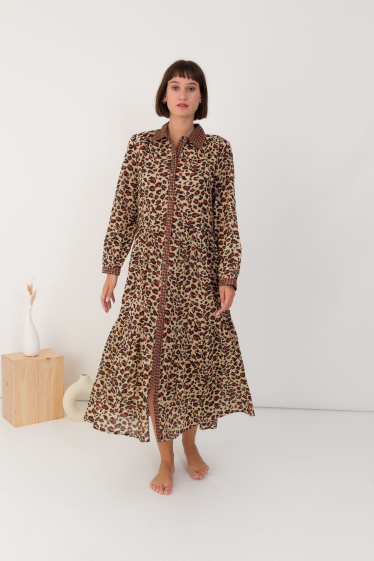 Großhändler Orice - Hemdblusenkleid aus Baumwolle mit Leopardenmuster