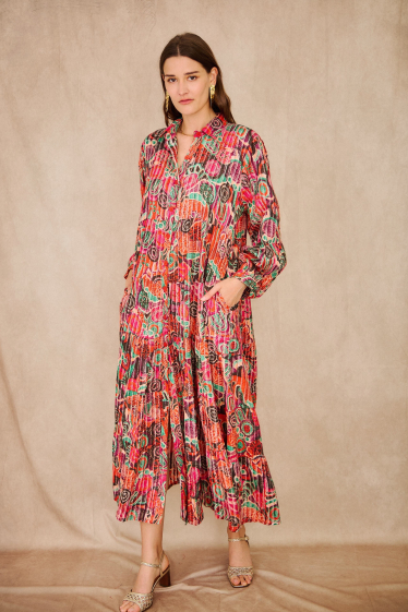 Großhändler Orice - Langärmliges Hemdblusenkleid aus Baumwolle