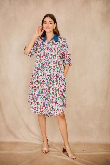 Großhändler Orice - Mittellanges Hemdblusenkleid aus Baumwolle