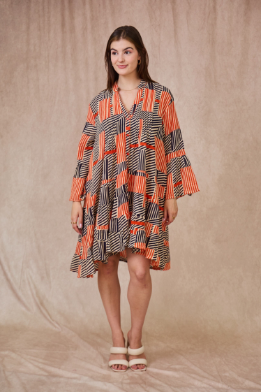 Wholesaler Orice - Bohemian short dress with striped patterns