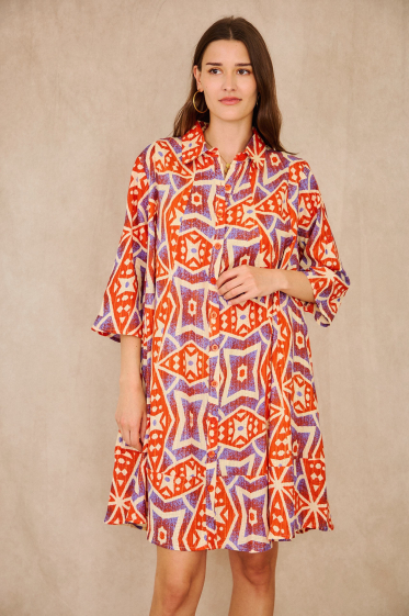 Grossiste Orice - Robe courte bohème en coton