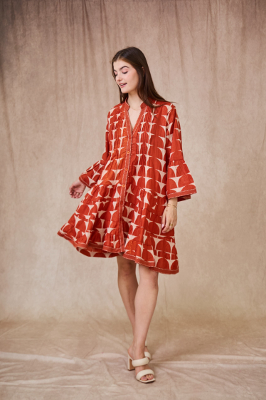Grossiste Orice - Robe courte trapèze en coton