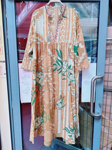 Großhändler Orice - Böhmisches langes Kleid mit V-Ausschnitt