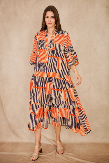 Großhändler Orice - Langes Kleid aus Baumwolle mit Bohemian-Muster