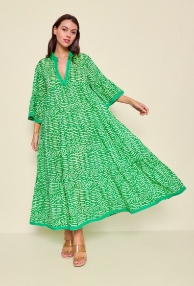 Großhändler Orice - Langes Bohemian-Kleid mit grünen Zebramustern
