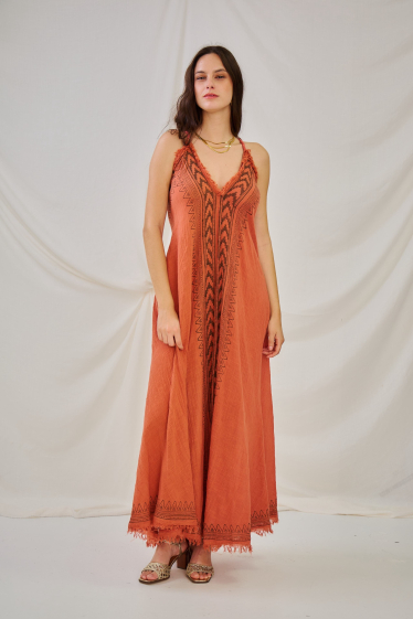 Wholesaler Orice - Long bohemian linen effect dress