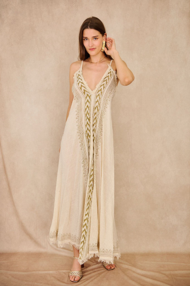 Grossiste Orice - Robe longue bohème aspect  lin