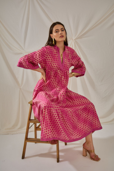 Wholesaler Orice - Bohemian long patterned cotton dress