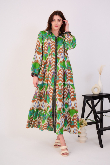 Großhändler Orice - Langes, böhmisches Hemdblusenkleid aus Baumwolle