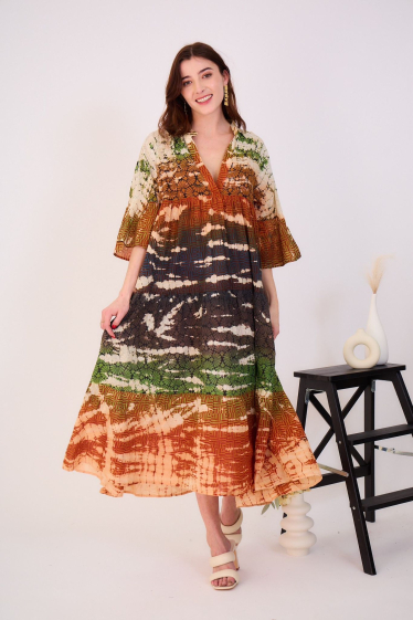 Großhändler Orice - Langes Kleid aus Baumwolle mit Batikmuster
