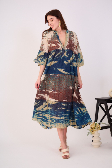 Großhändler Orice - Langes Kleid aus Baumwolle mit Batikmuster