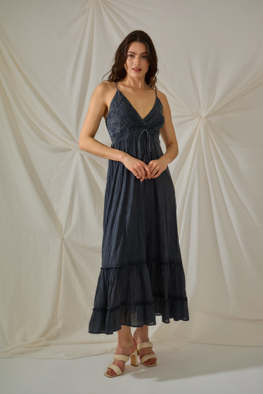 Wholesaler Orice - Long gray smock dress with thin straps