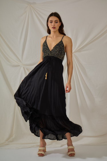 Wholesaler Orice - Long black smock dress with thin straps