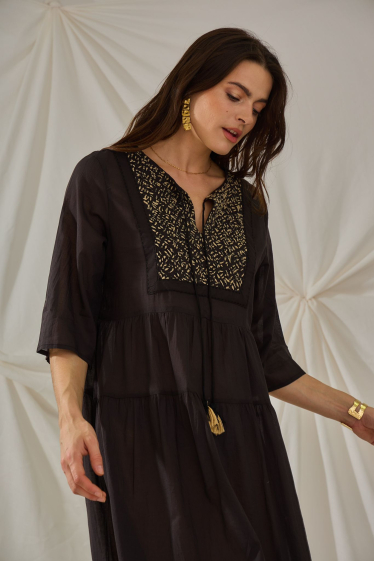 Wholesaler Orice - Long black plain cotton dress