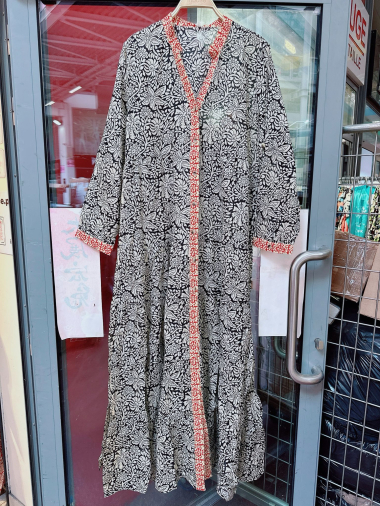 Grossiste Orice - Robe manches longue à motifs en coton