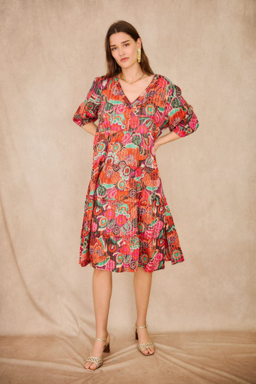 Wholesaler Orice - Printed cotton mid-length dress