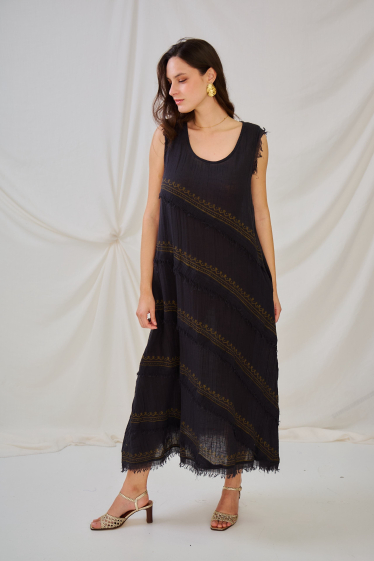 Wholesaler Orice - Black bohemian mid-length dress