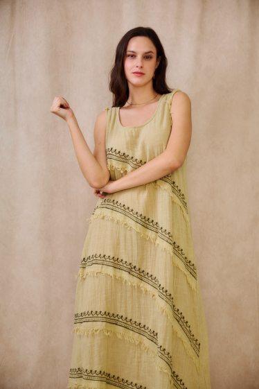 Wholesaler Orice - Bohemian linen effect mid-length dress