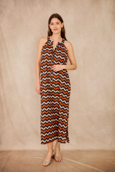 Wholesaler Orice - Cotton mid-length dress with scoop neckline