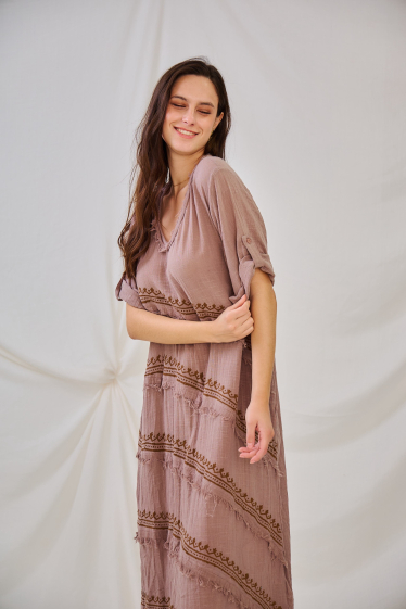 Großhändler Orice - Mittellanges Kleid aus Baumwolle mit Leineneffekt