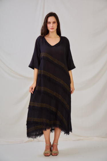 Wholesaler Orice - Mid-length dress in linen-effect cotton