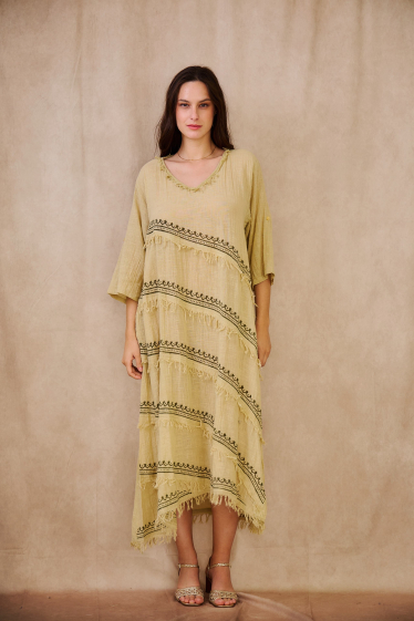 Wholesaler Orice - Mid-length dress in linen-effect cotton