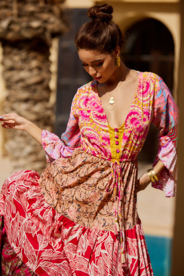 Großhändler Orice - Bohemian-Patchwork-Kleid * Farben zufällig verteilt
