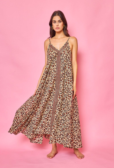 Wholesaler Orice - Leopard-print cotton trapeze dress