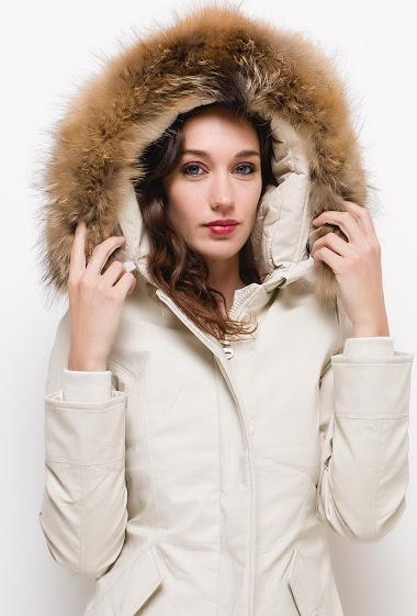 Padded parka coat with hood real fur