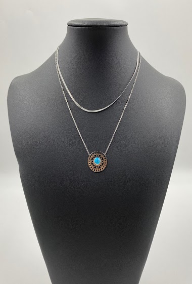 Wholesaler ORIENT EXPRESS FIRST - Stainless steel double necklace with bohemian style pendant